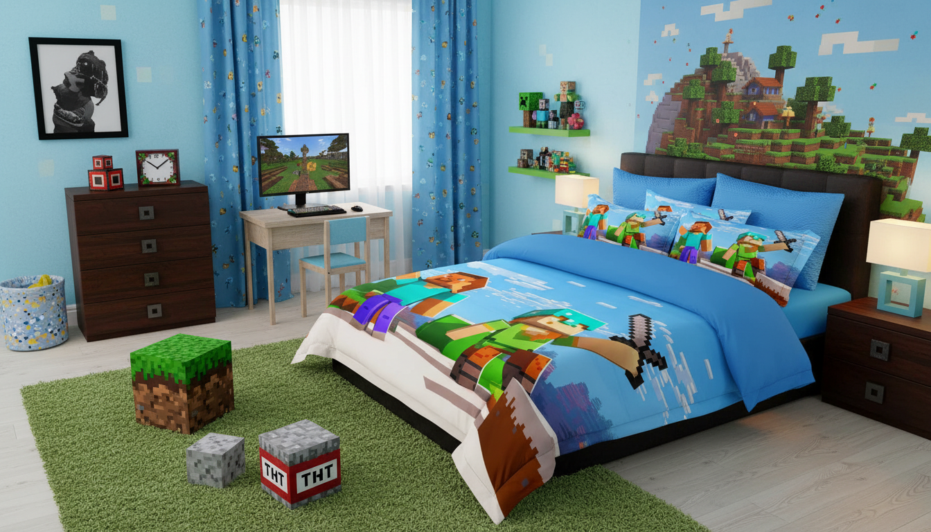 Minecraft Posteljina 5D za Decu – 3D Efekat, Udobna i Kvalitetna