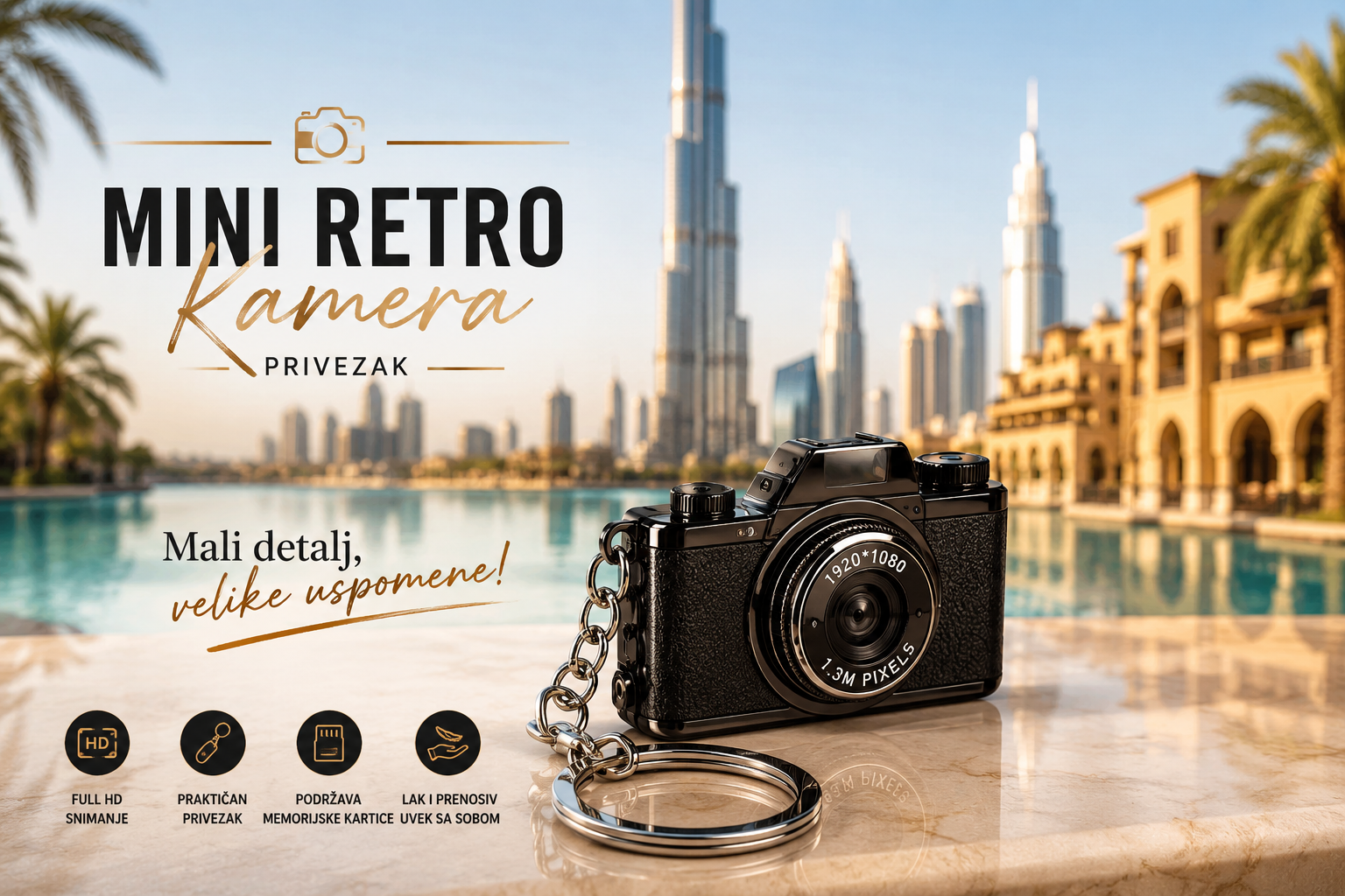 Mini Retro Kamera Privezak – Kompaktni Fotoaparat u Vintage Dizajnu za Ključeve i Torbu