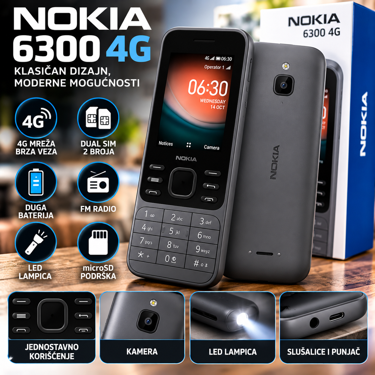 Nokia 6300 4G Dual SIM Mobilni Telefon – Tasteri, 4G Mreža i Kompaktan Dizajn