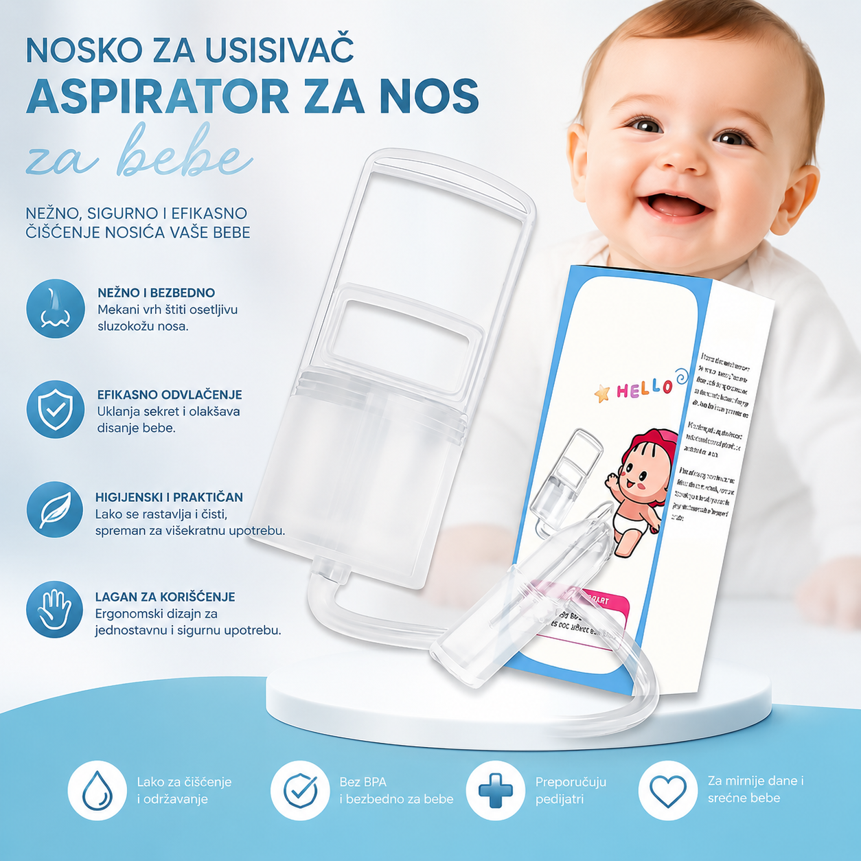 Nosko Aspirator za Nos za Bebe – Nastavak za Usisivač za Bezbedno i Efikasno Čišćenje Nosa Kod Novorođenčadi i Dece