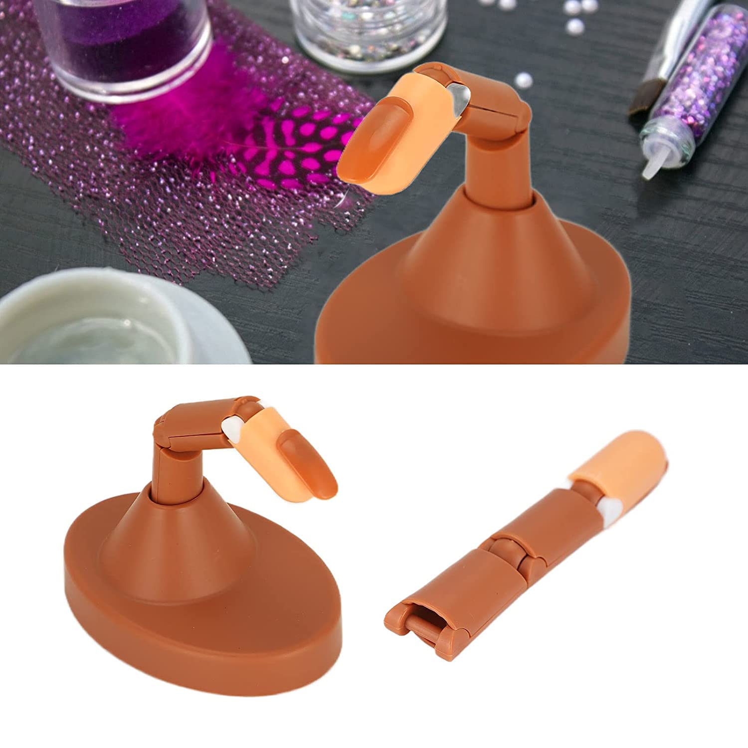 Prst za Vežbanje Noktiju sa Postoljem + 100 Veštačkih Noktiju – Profesionalni Trening za Manikir, Gel i Nail Art