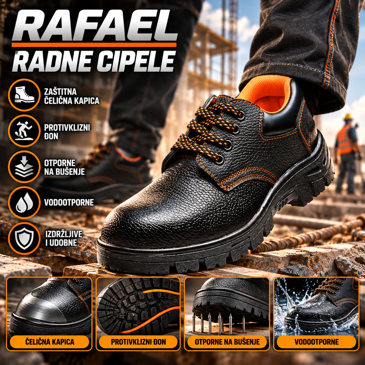 Radne Cipele RAFAEL – Zaštitna Radna Obuća sa Izdržljivim Đonom za Gradilište i Radionicu