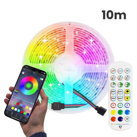 Rgb led svetleca traka 10m sa napajanjem, daljinskim, wifi / bluetooth kontrolom