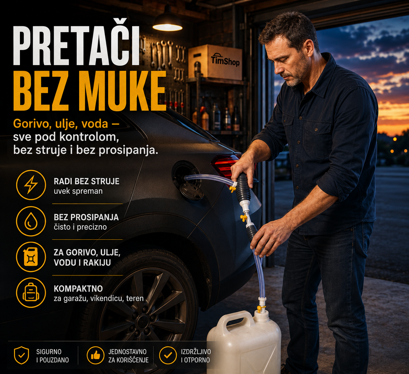 Ručna Pumpa za Pretakanje Goriva, Ulja i Tečnosti 1+1 GRATIS – Sifonska Pumpa za Benzin, Dizel, Vodu i Ostale Tečnosti
