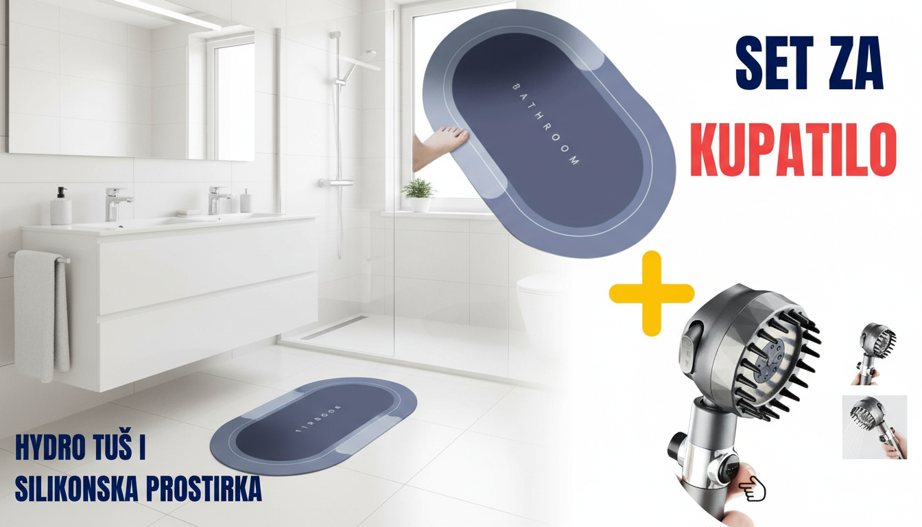 Set za Kupatilo – Silikonska Antiklizna Prostirka + Masažni Hydro Tuš
