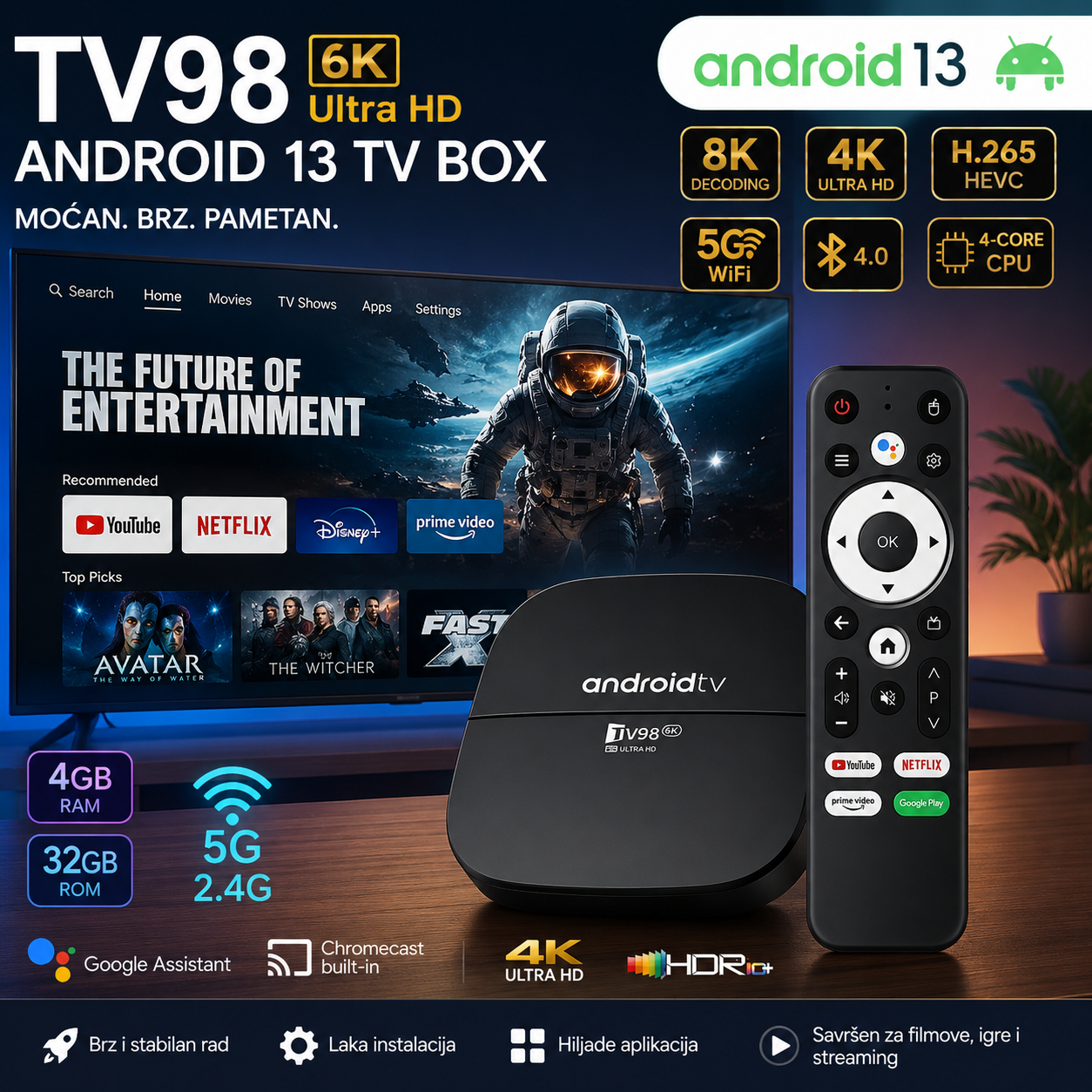 TV98 Android 13 Smart TV Box 4GB/32GB – 8K Ultra HD, 5G WiFi, Bluetooth 5.0
