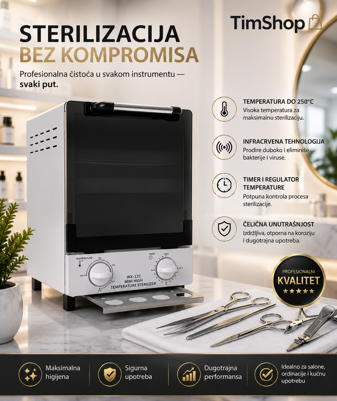Toplotni Sterilizator 1000W – Profesionalni Sterilizator za Metalni Alat, Makazice, Turpije i Kozmetički Pribor