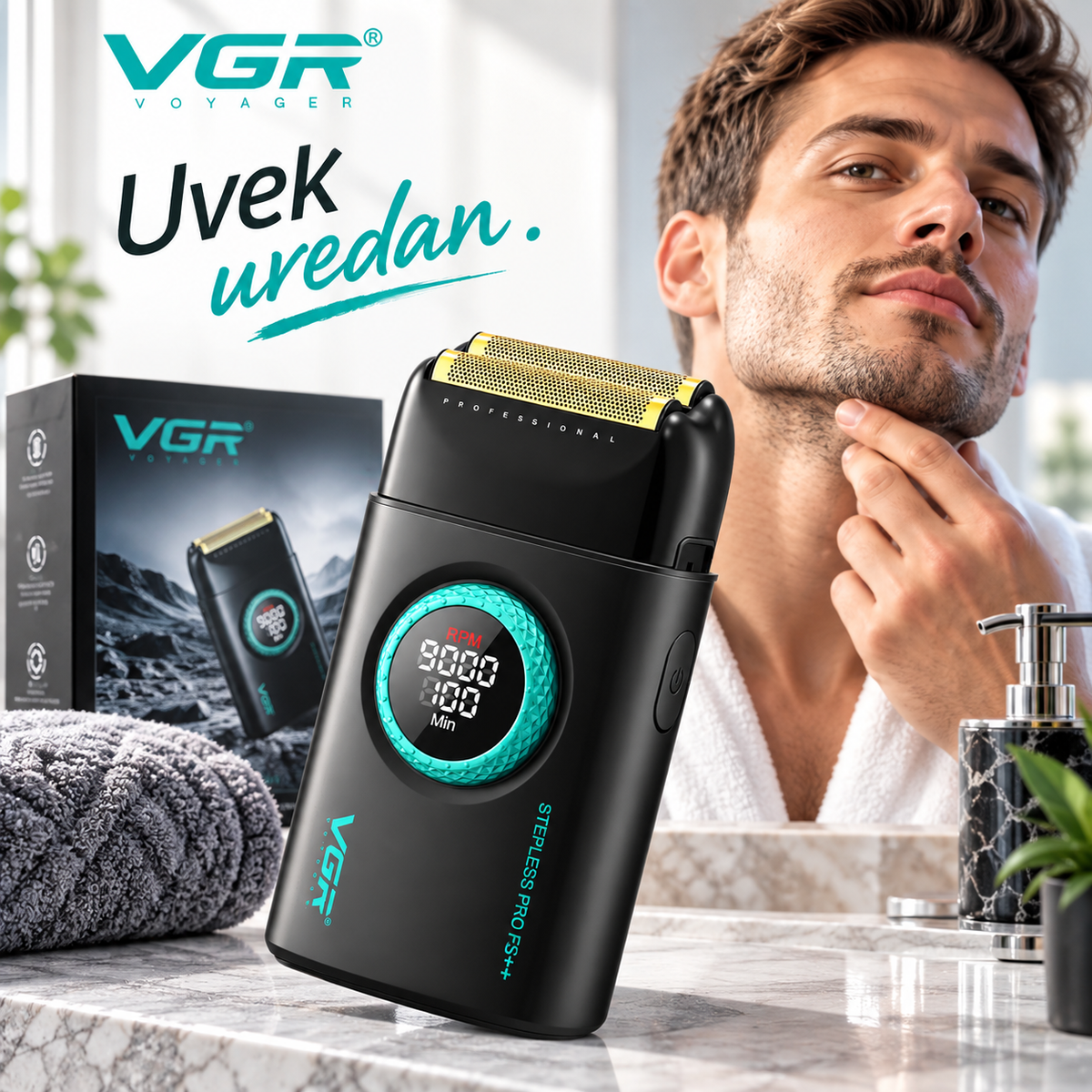 VGR V-377 Profesionalni Električni Brijač – Shaver sa Duplim Folijama, 9000 RPM i LED