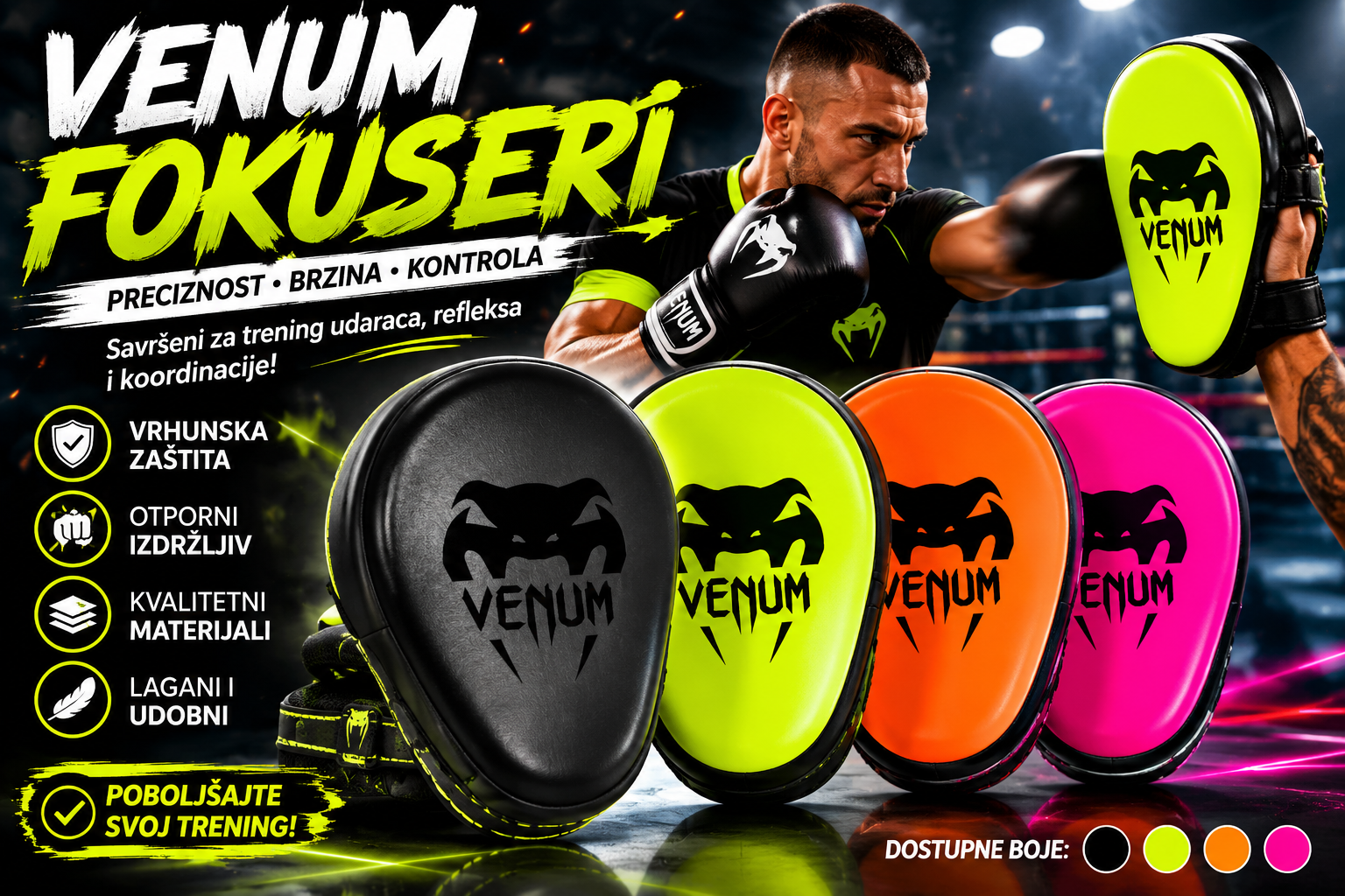 Venum Fokuseri za Boks i MMA – Profesionalni Trening Rukavice za Udarce, Brzinu i Preciznost