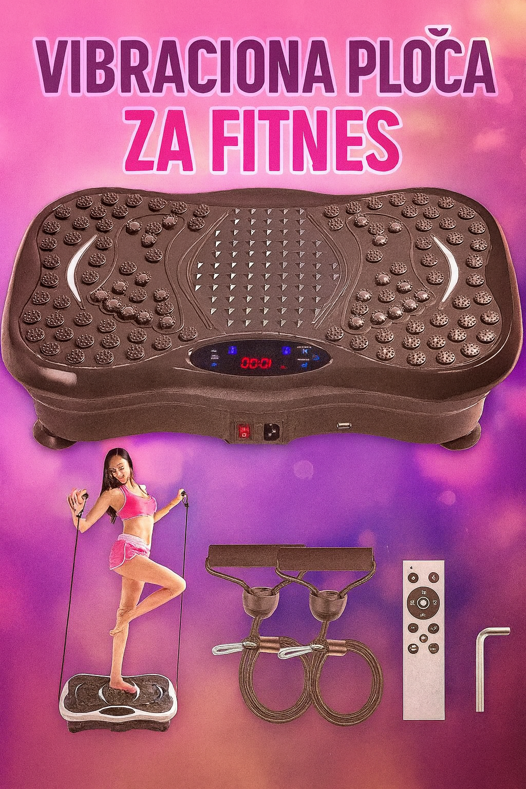 Vibraciona ploča za fitnes i masažu sa daljinskim upravljačem