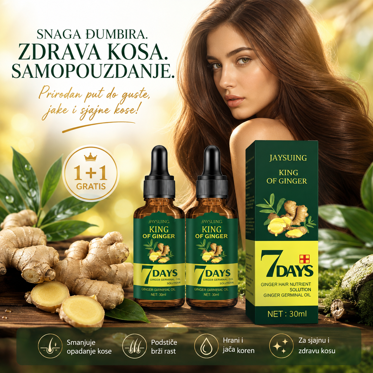 a Đumbirom – Serum Protiv Opadanja Kose za Jačanje Korena i Podsticanje Rasta | 1+1 GRATIS