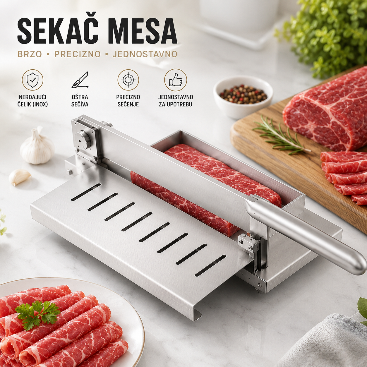 elika | Inox Oštrica 25 cm | Precizan Rezač Mesa za Šnicle, Odreske i Suhomesnate Proizvode