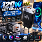 Brzi Punjač za Telefon 120W – USB-A i USB-C Fast Charger za iPhone Apple, Samsung, Xiaomi i Huawei