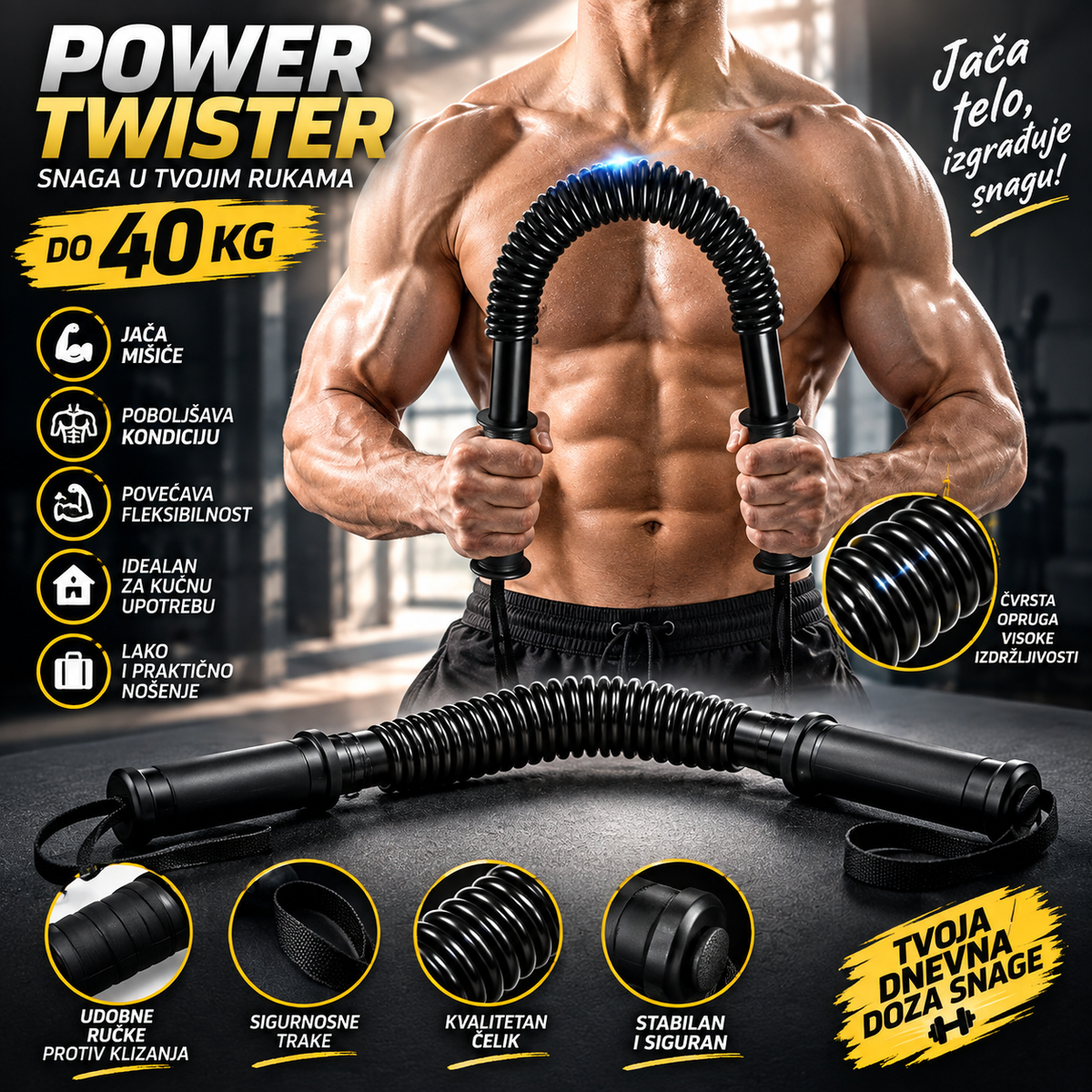 Power Twister metalna sipka sa oprugom za savijanje 40kg