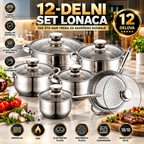 12-delni Set Lonaca – Kvalitetno Posuđe za Kuvanje sa Praktičnim Poklopcima