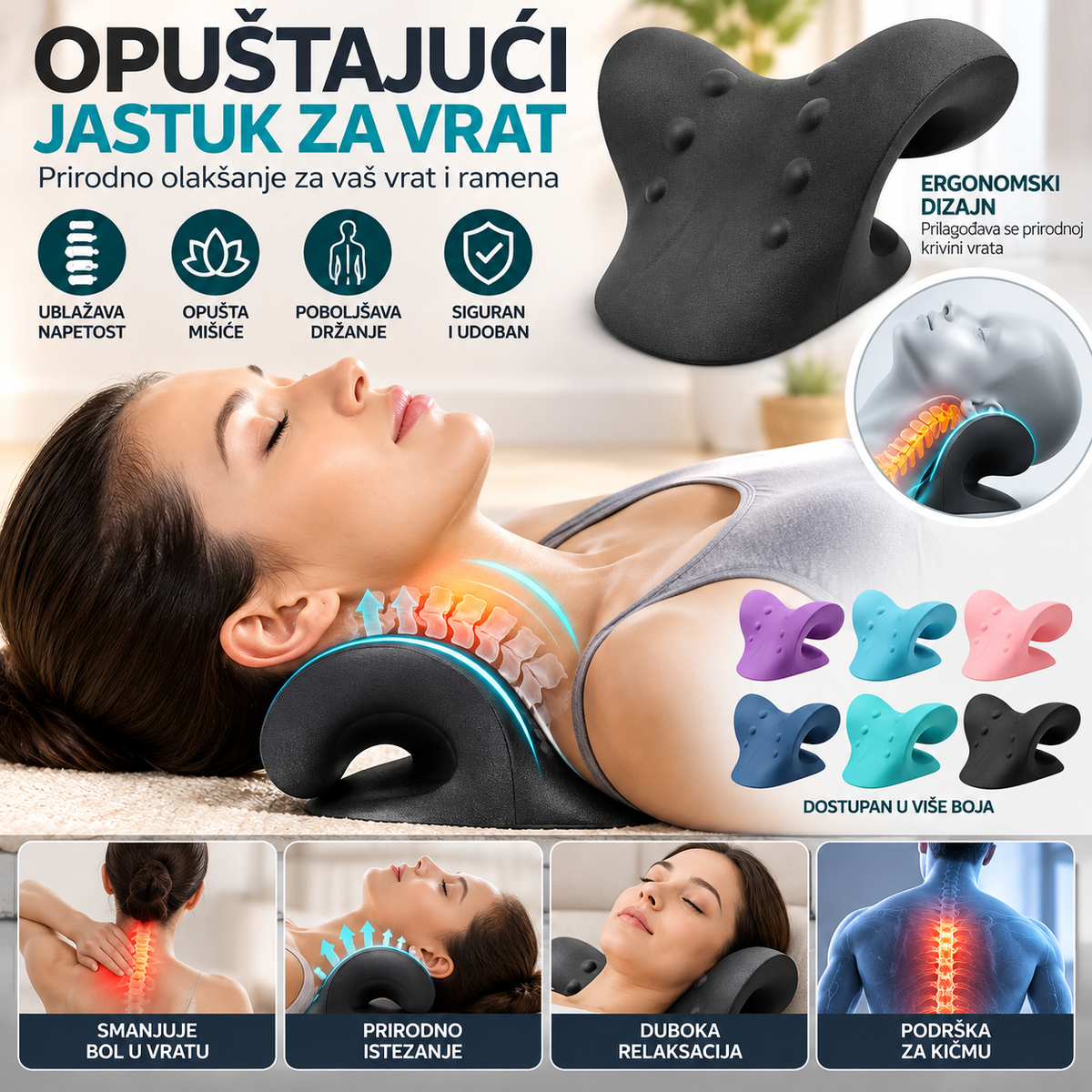Opustajući Jastuk za Vrat – Udobna Podrška za Odmor, Putovanje i Spavanje