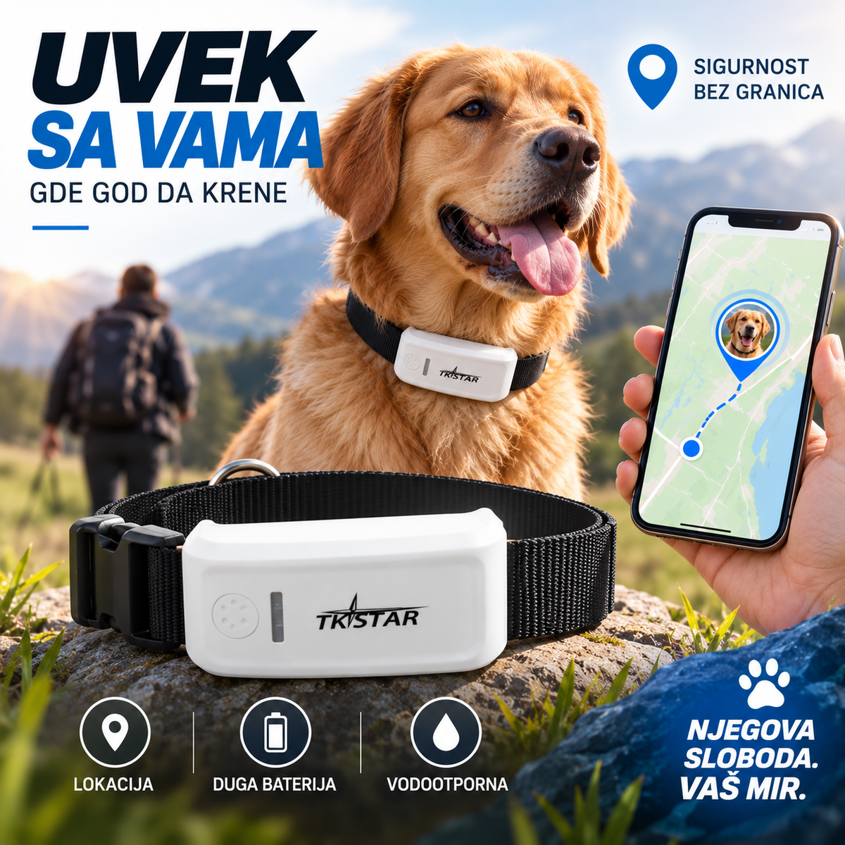 GPS Ogrlica za Pse TKSTAR TK909 – GPS Praćenje Lokacije i Kontrola Kretanja Psa