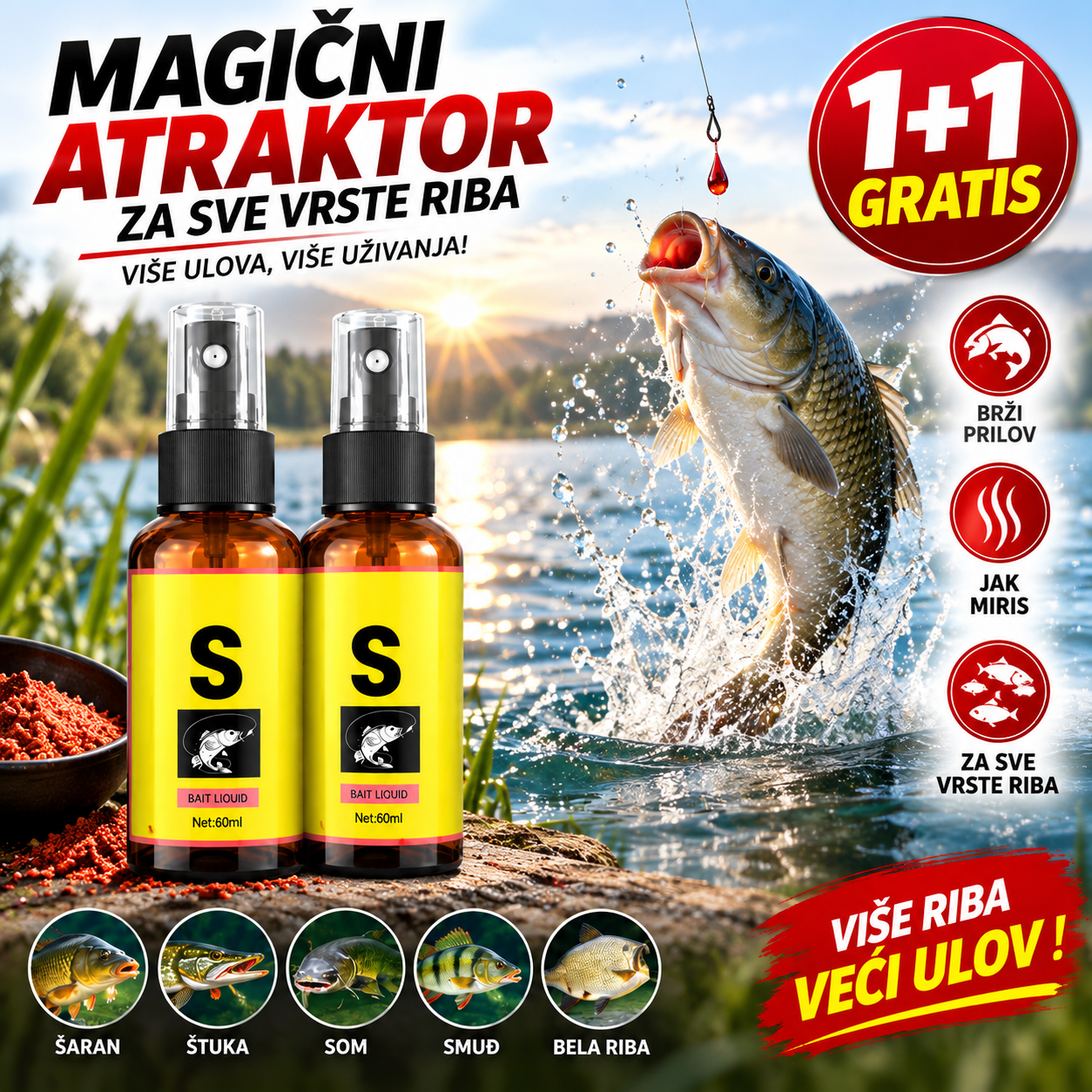 rirodni Mamac za Ribe 1+1 GRATIS – Efikasan Mamac za Pecanje Šarana, Bele Ribe i Predatora