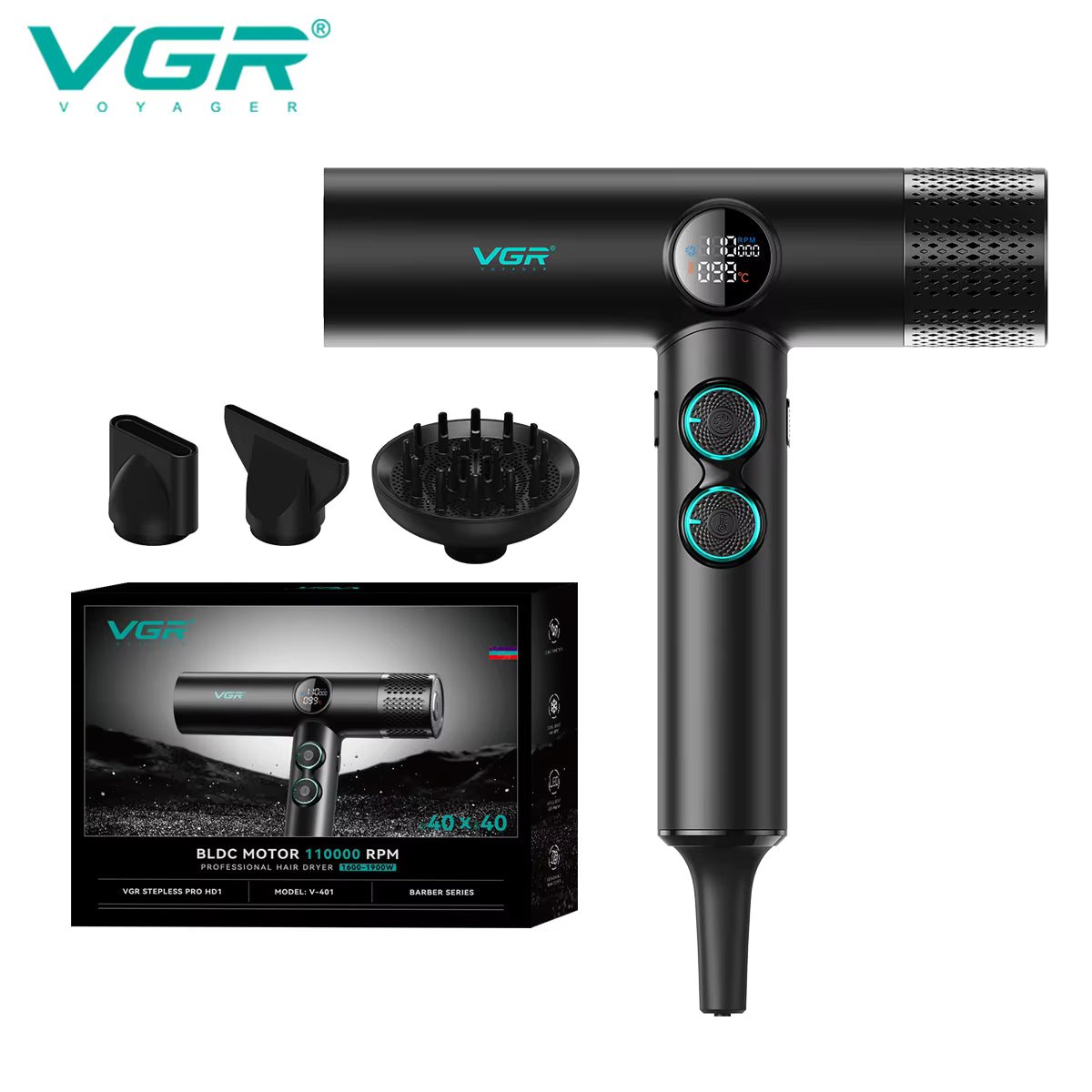 VGR V-401 Profesionalni Fen za Kosu – 110.000 RPM | Negativni Joni, Brzo Sušenje i Hladno Duvanje