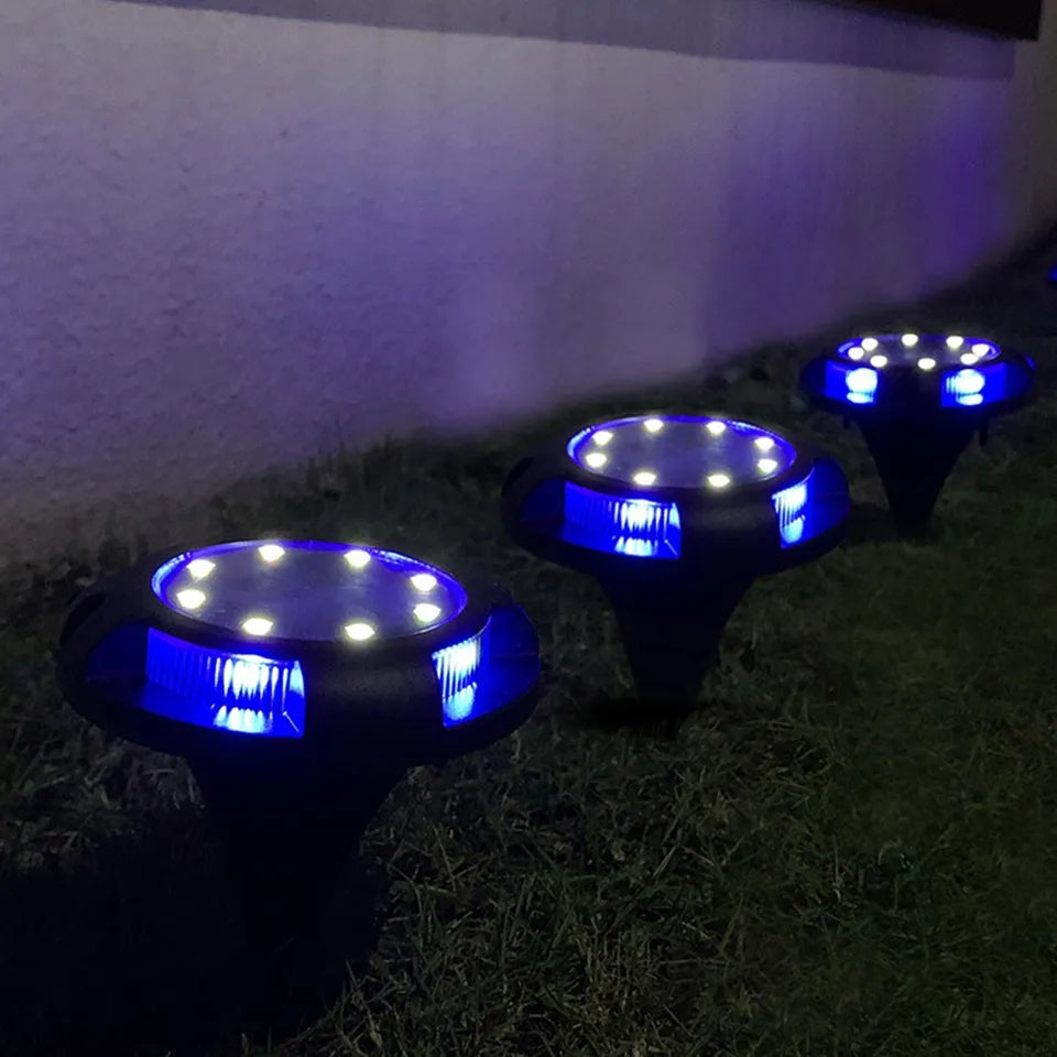 Solarne disk lampe za dvoriste i bastu sa 8 led dioda i bocnim osvetljenjem 